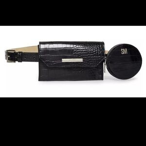 Steve Madden Black Croc-Embossed Belt Bag with Coin Pouch
